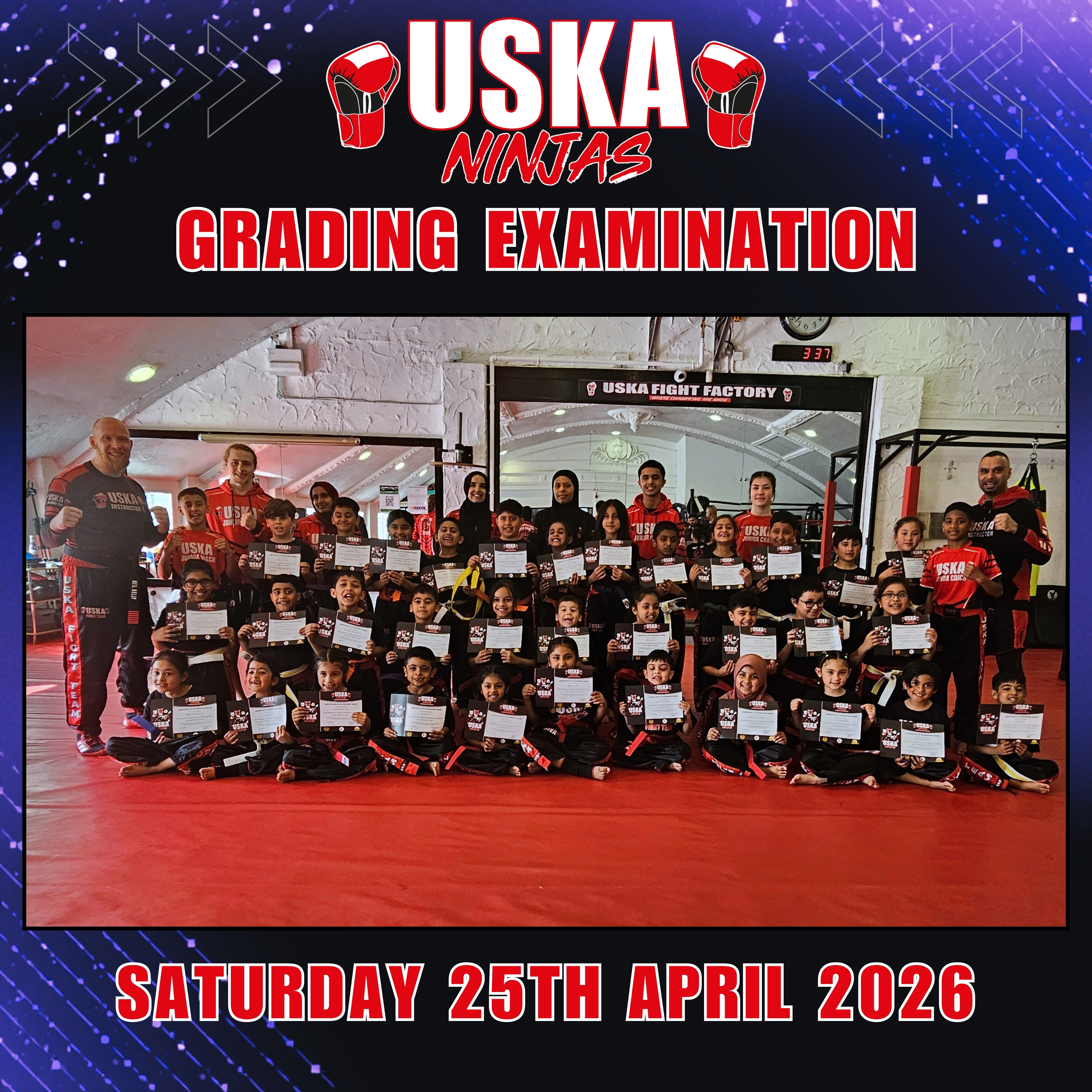 25-04-26 - Latest USKA Ninjas Grading Examination sees 33 new Ninja's belts awarded!