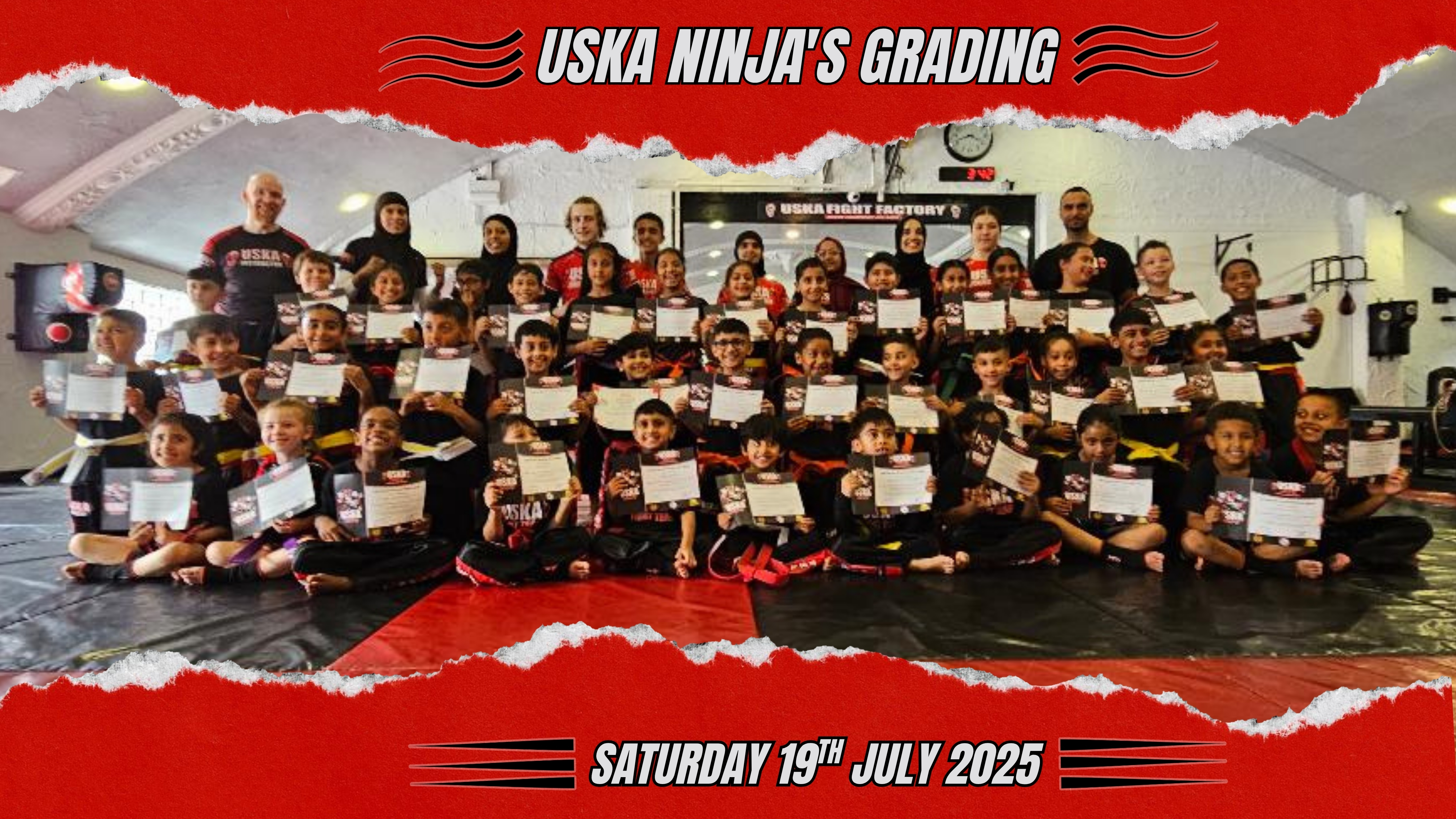 19-07-25 - USKA Ninjas Grading Success – 40 New Belts Awarded at the Fight Factory!