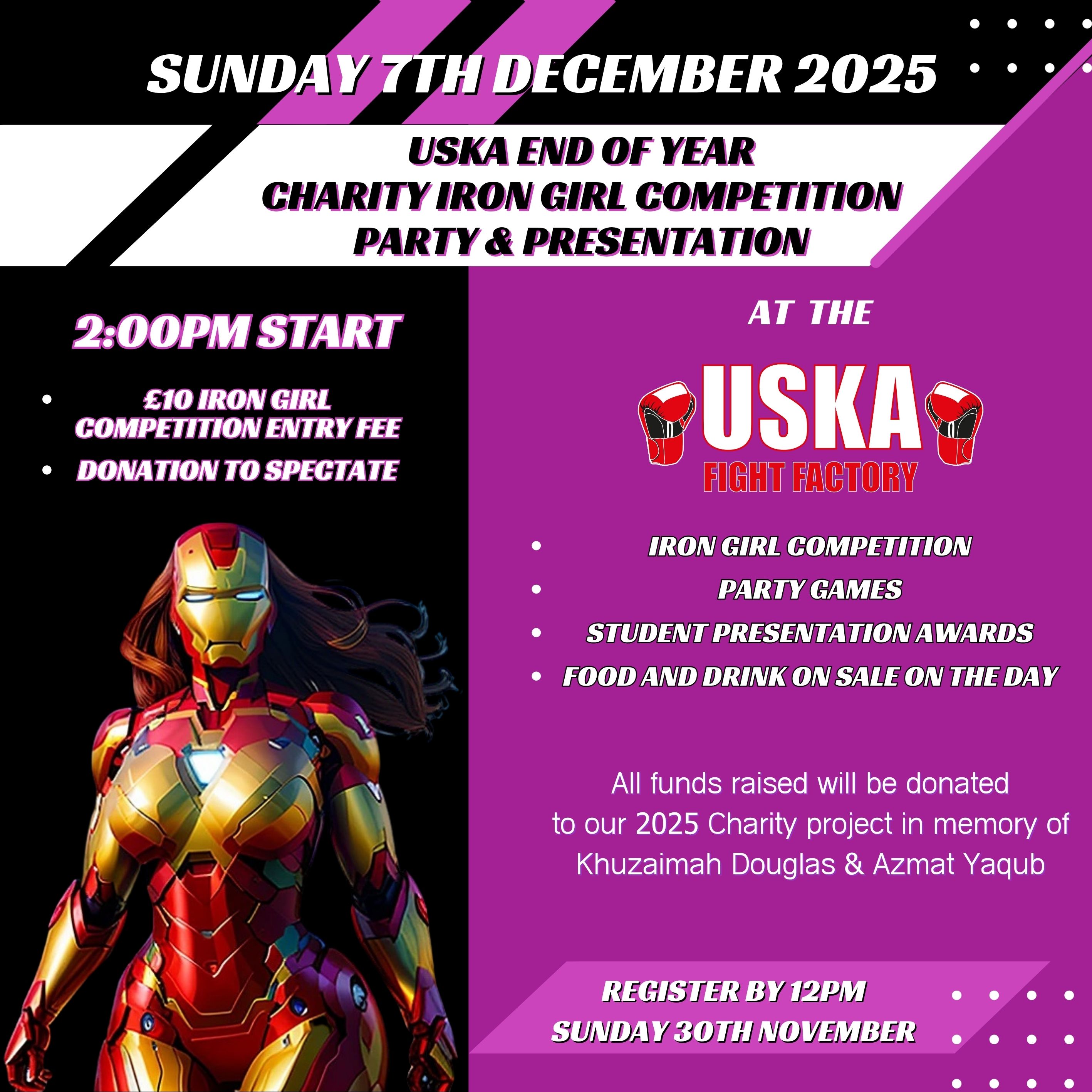 USKA Female Only End Of Year Iron Girl Competition / Party and Presentation 2025 (Open to all our Female Members)