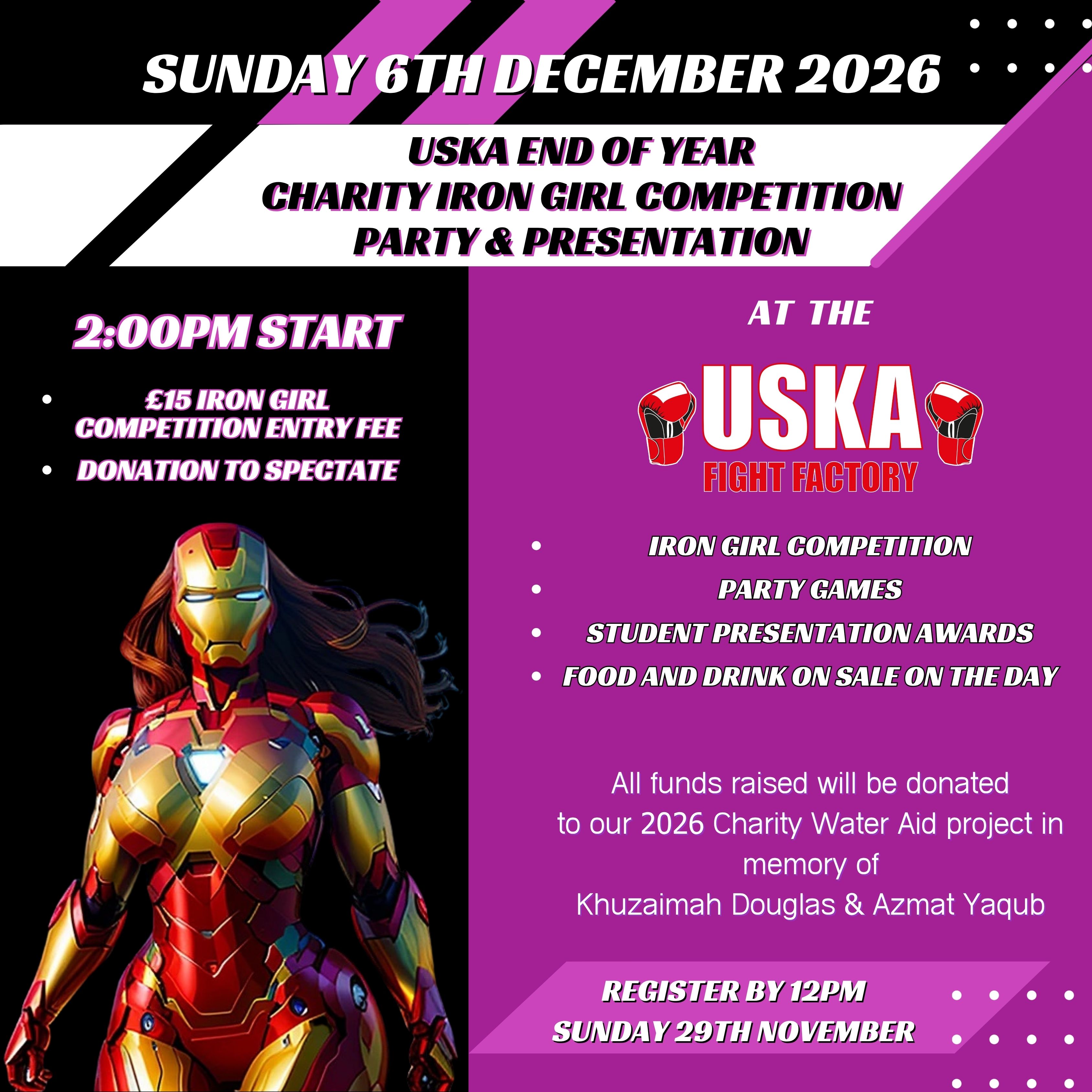 USKA Female Only End Of Year Iron Girl Competition / Party and Presentation 2026 (Open to all our Female Members)