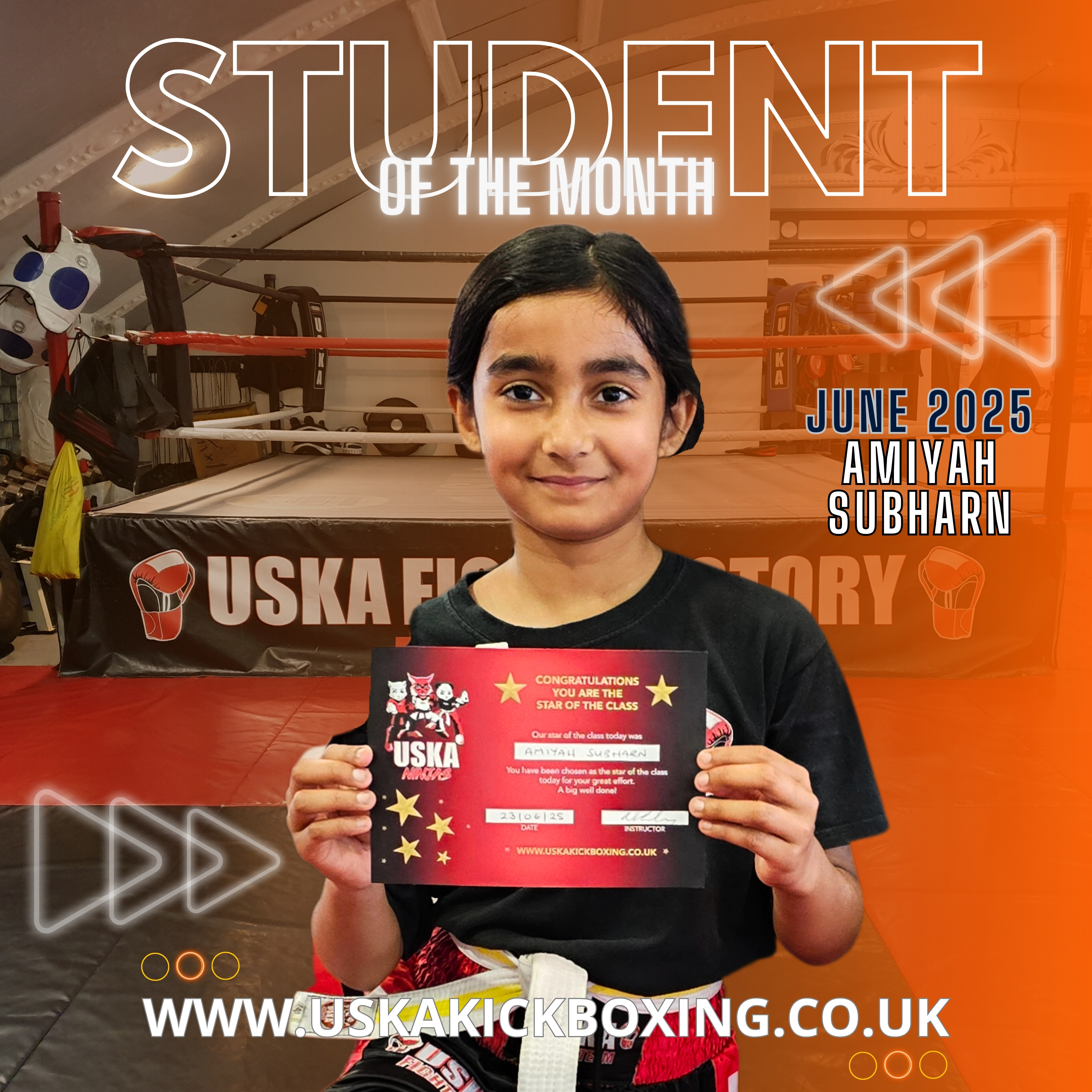 30-06-25 - USKA Ninja Student of the Month June 2025 - Amiyah Subharn