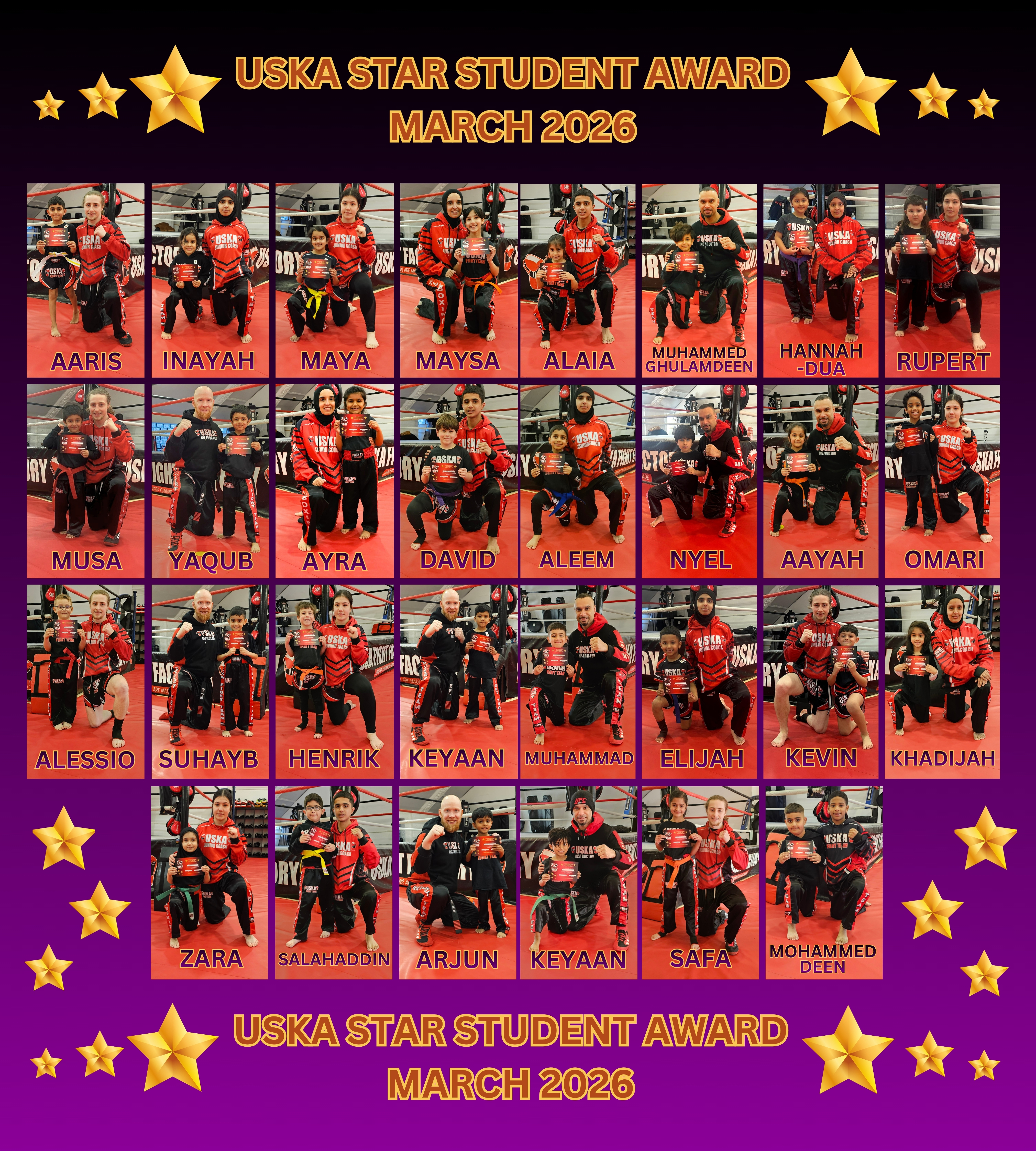 30-03-26 - USKA NINJA'S STAR STUDENT WINNERS - MARCH 2026