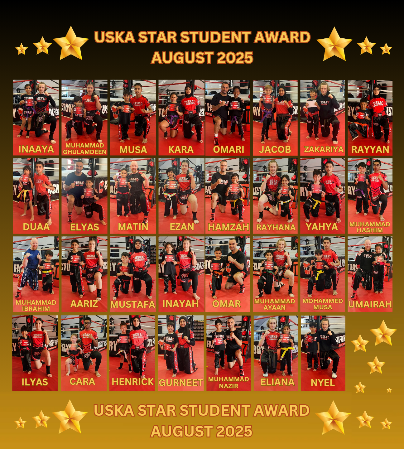 30-08-25 - USKA NINJA'S STAR STUDENT WINNERS - AUGUST 2025